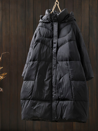 Women Autumn Casual Pure Color Hooded Padded Coat