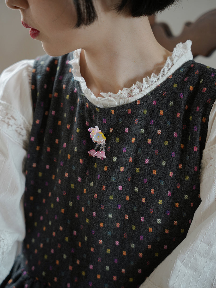 Women Autumn Artsy Colorful Dot O-Neck Vest Dress