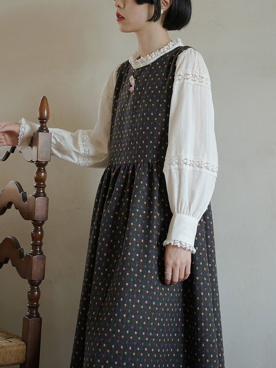 Women Autumn Artsy Colorful Dot O-Neck Vest Dress