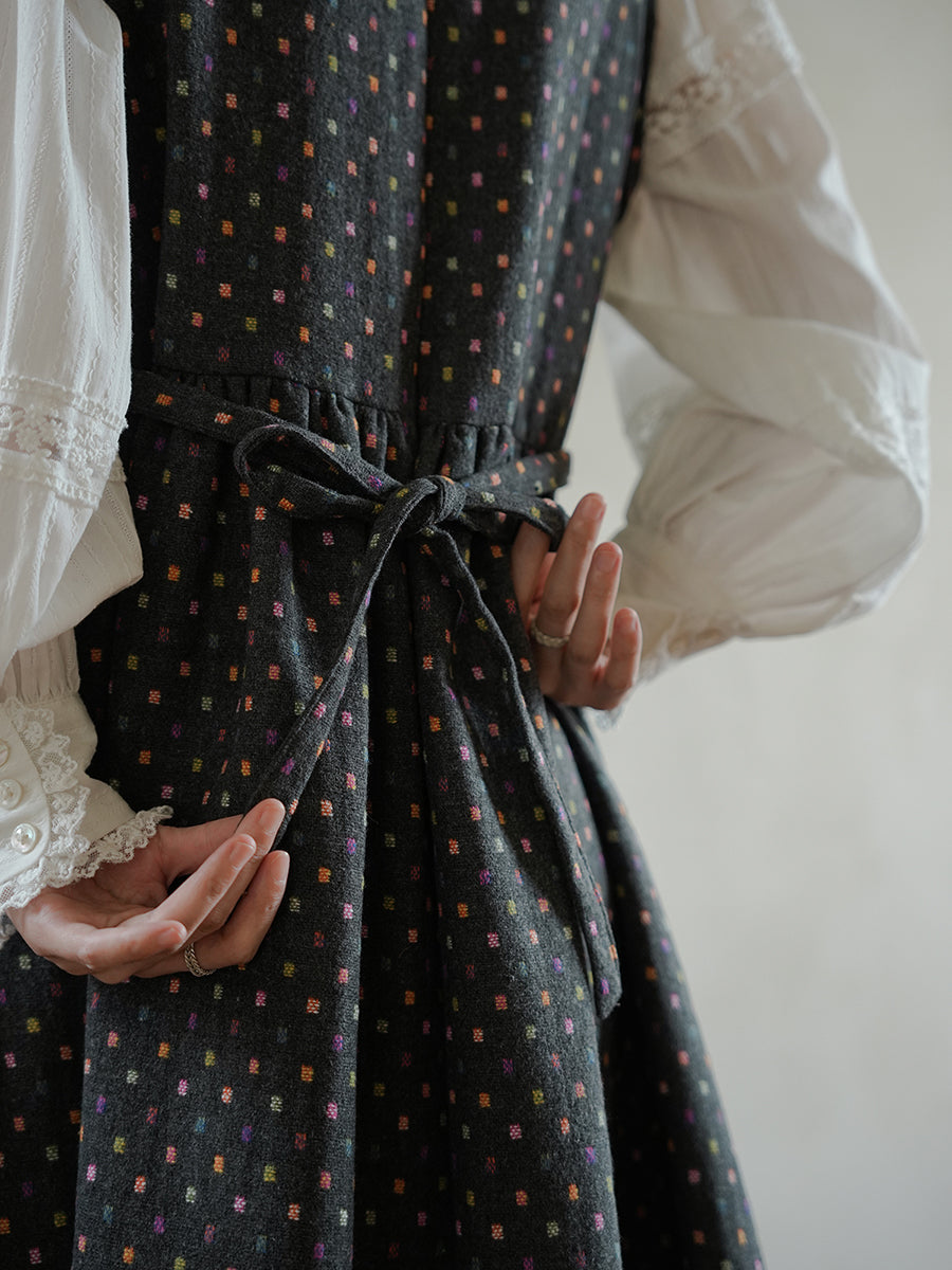 Women Autumn Artsy Colorful Dot O-Neck Vest Dress