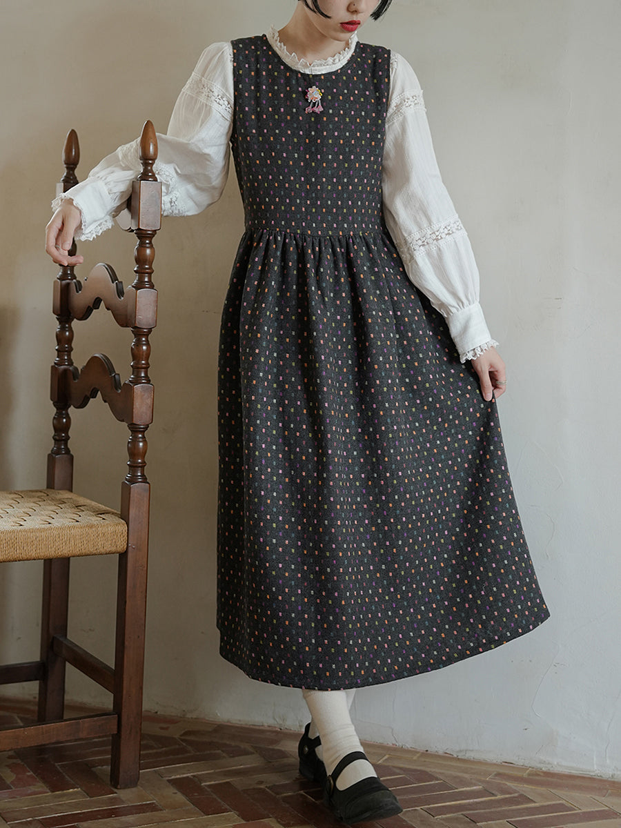 Women Autumn Artsy Colorful Dot O-Neck Vest Dress