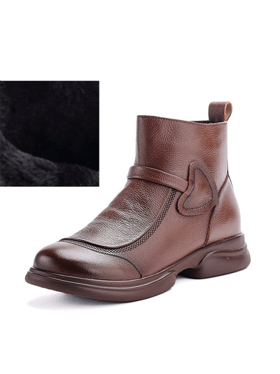 Women Winter Pure Color Leather Mid-Heel Boots