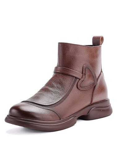 Women Winter Pure Color Leather Mid-Heel Boots