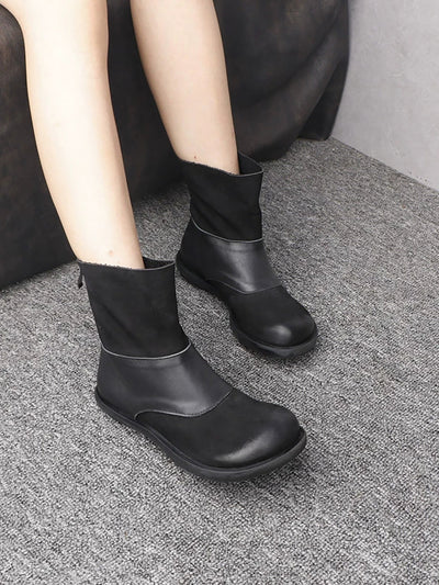 Women Vintage Genuine Leather Sliced Flat Boots