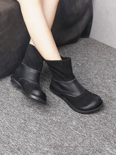 Women Vintage Genuine Leather Sliced Flat Boots