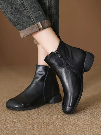 Women Vintage Genuine Leather Low Heel Ankle Boots