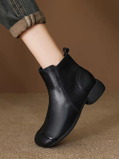 Women Vintage Genuine Leather Low Heel Ankle Boots