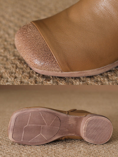 Women Vintage Genuine Leather Low Heel Ankle Boots