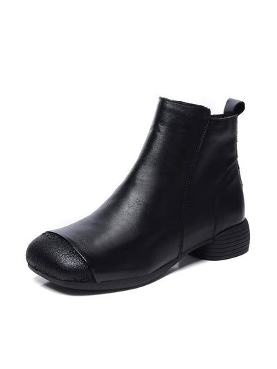 Women Vintage Genuine Leather Low Heel Ankle Boots