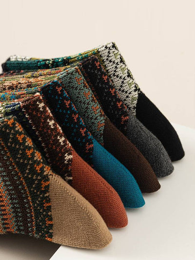 6 Pairs Women Winter Vintage Stripe Cotton Socks