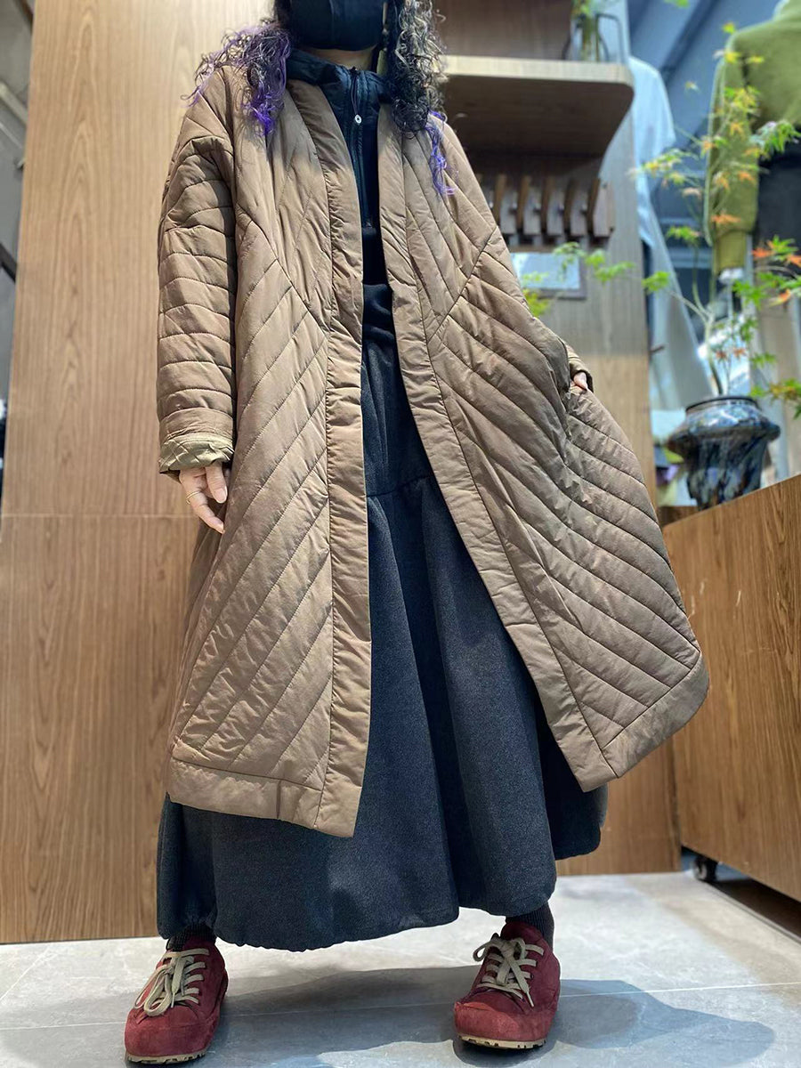 Women Winter Casual Pure Color V-Neck Padded Coat