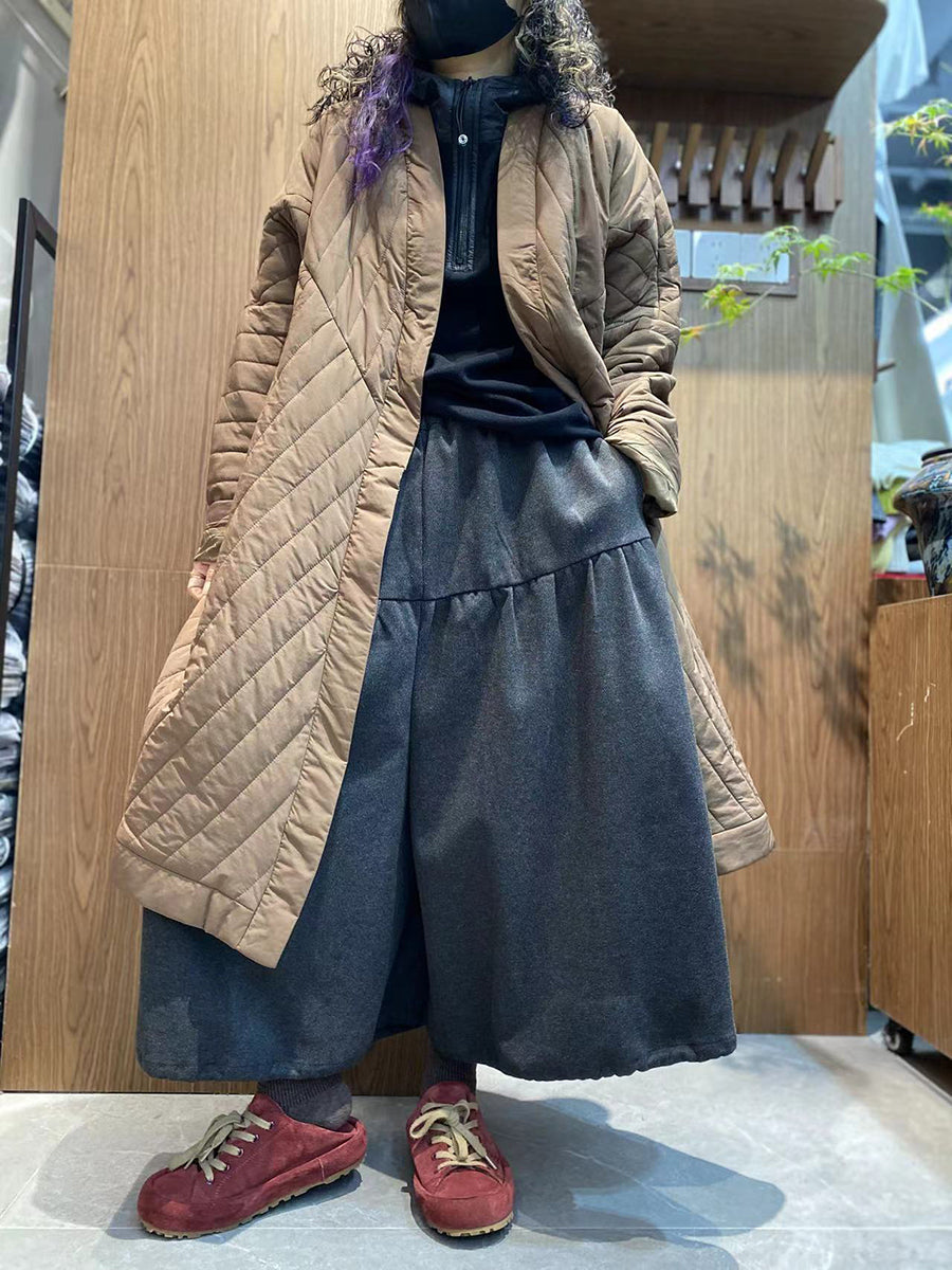 Women Winter Casual Pure Color V-Neck Padded Coat