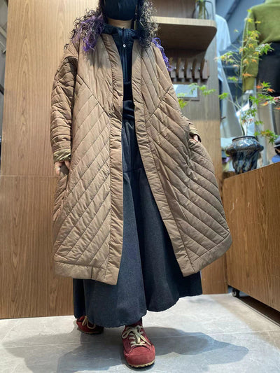 Women Winter Casual Pure Color V-Neck Padded Coat