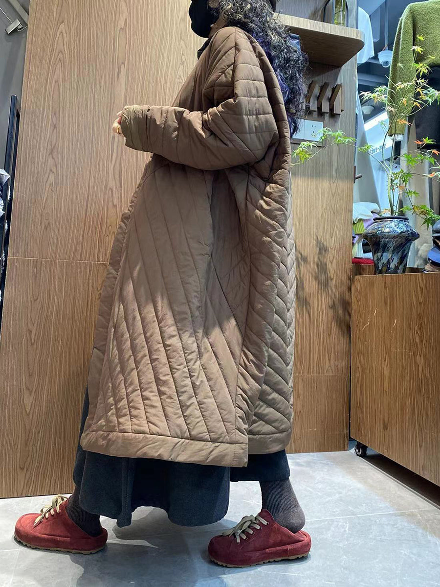 Women Winter Casual Pure Color V-Neck Padded Coat