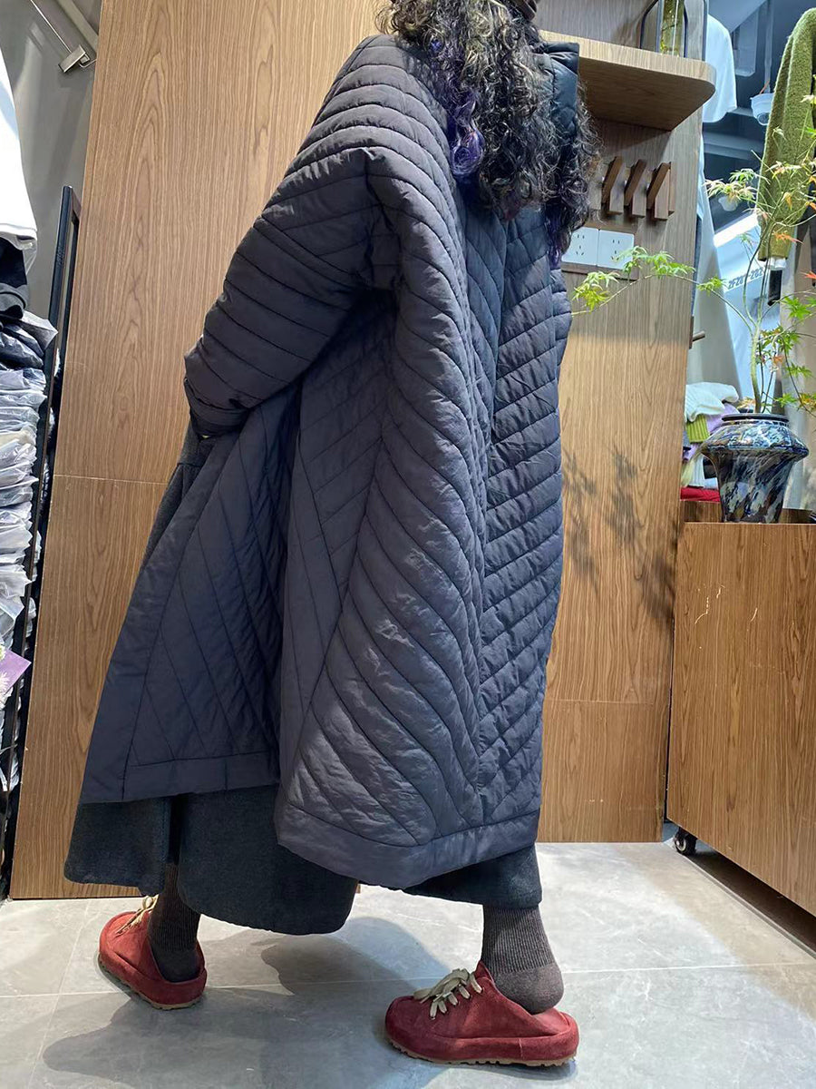 Women Winter Casual Pure Color V-Neck Padded Coat