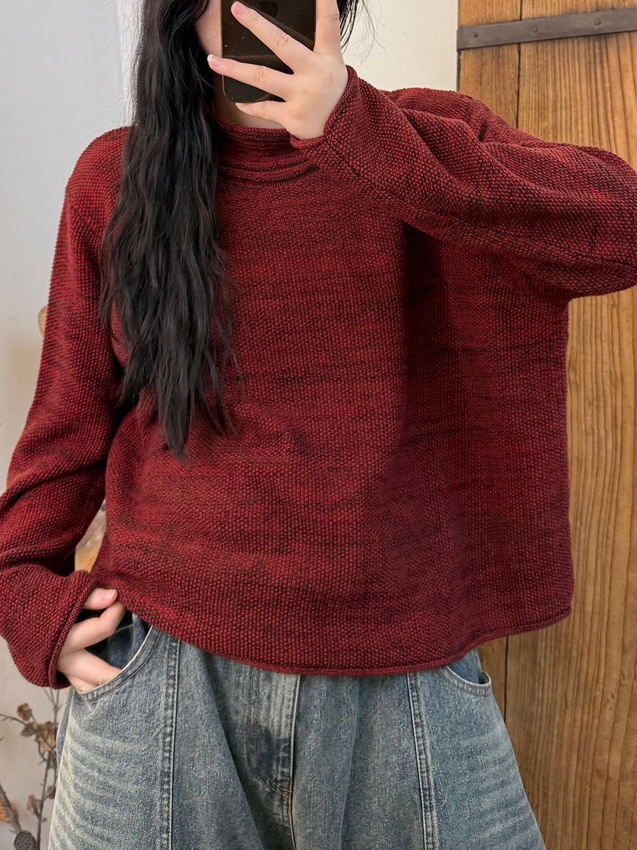 Women Autumn Casual Pure Color Turtleneck Sweater