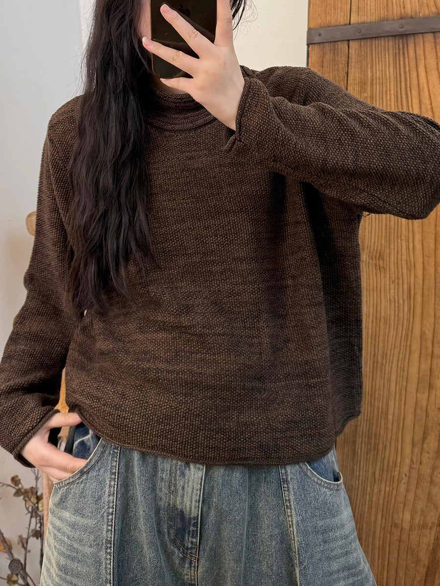 Women Autumn Casual Pure Color Turtleneck Sweater