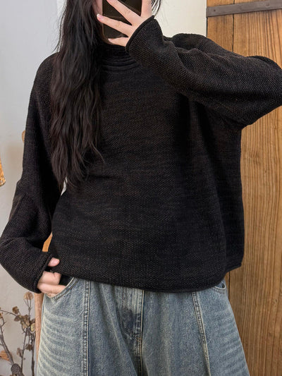 Women Autumn Casual Pure Color Turtleneck Sweater