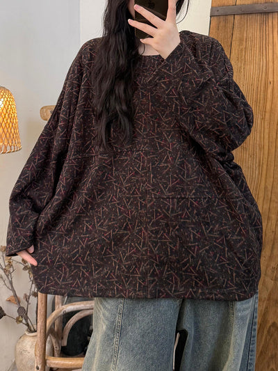 Women Autumn Artsy Flower O-Neck Cotton Blouse