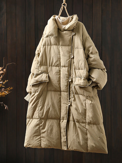 Women Autumn Casual Pure Color Stand Collar Down Coat