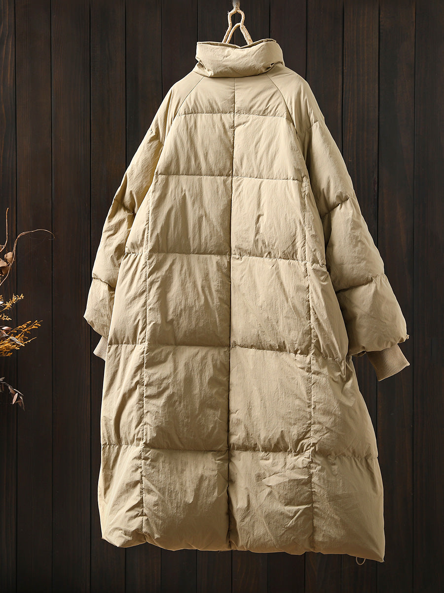 Women Autumn Casual Pure Color Stand Collar Down Coat