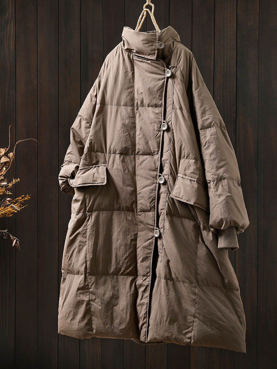 Women Autumn Casual Pure Color Stand Collar Down Coat