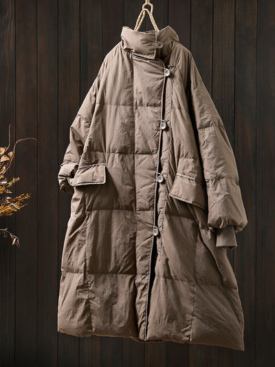 Women Autumn Casual Pure Color Stand Collar Down Coat