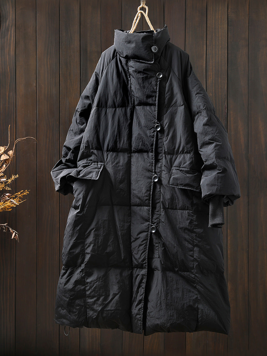 Women Autumn Casual Pure Color Stand Collar Down Coat