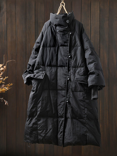 Women Autumn Casual Pure Color Stand Collar Down Coat