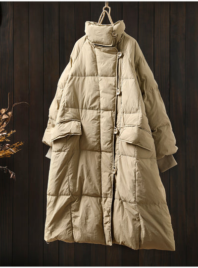 Women Autumn Casual Pure Color Stand Collar Down Coat