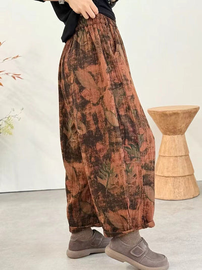 Women Winter Retro Flower Harem Padded Pants