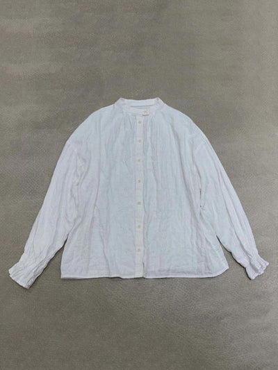 Women Autumn Artsy Plaid Stand Collar 100%Cotton Shirt