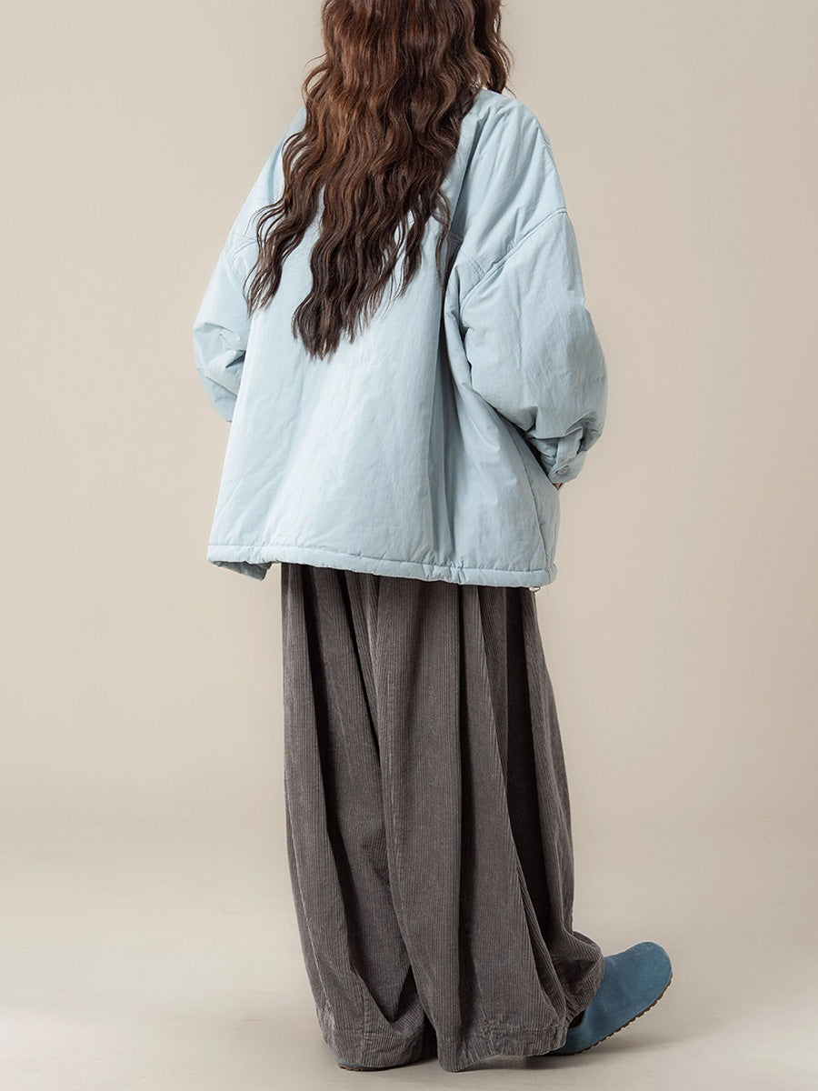 Women Autumn Casual Pure Color O-Neck Padded Blouse