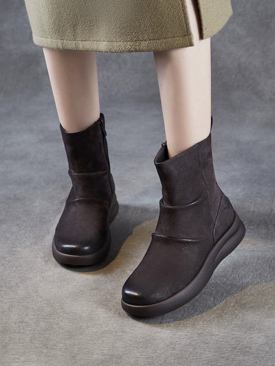 Women Winter Retro Genuine Leater Flat Boots