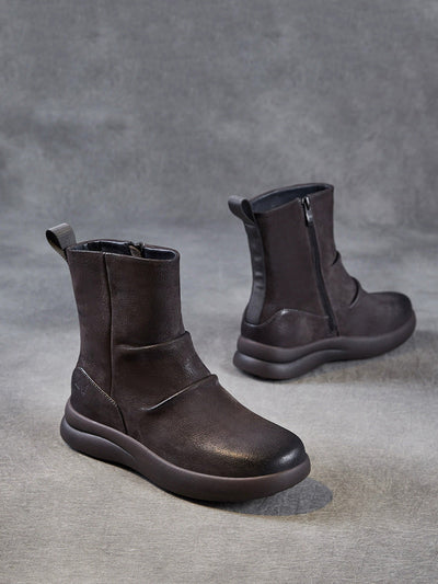 Women Winter Retro Genuine Leater Flat Boots