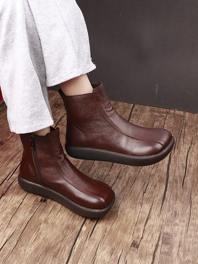 Women Winter Genuine Leather Flat Ankle Boots