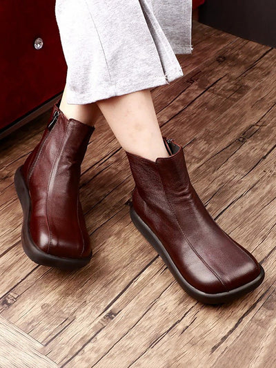Women Winter Genuine Leather Flat Ankle Boots