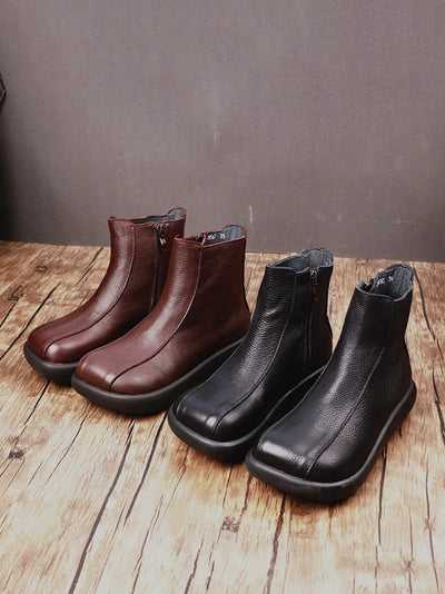 Women Winter Genuine Leather Flat Ankle Boots
