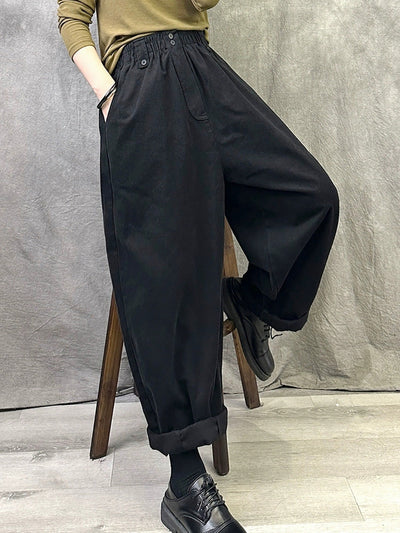 Women Winter Casual Pure Color Cotton Straight Pants