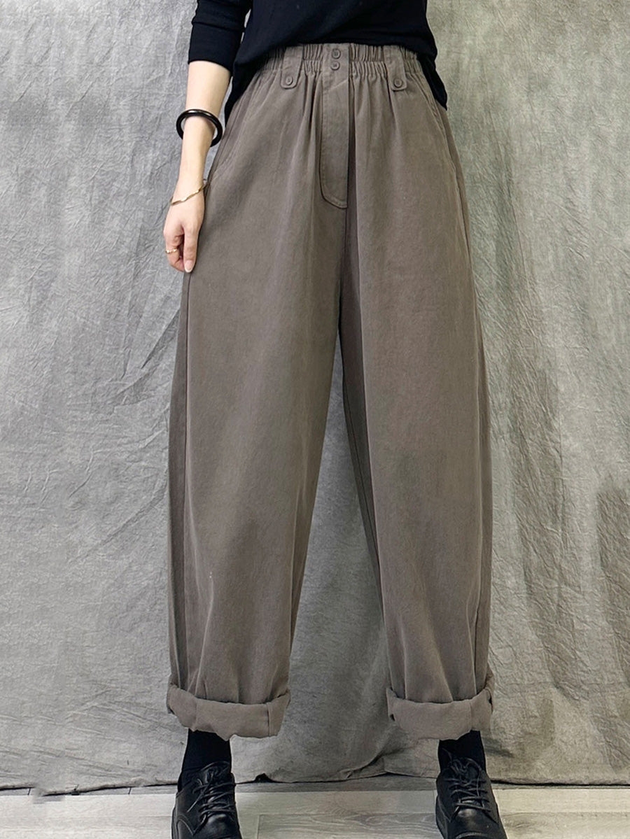 Women Winter Casual Pure Color Cotton Straight Pants