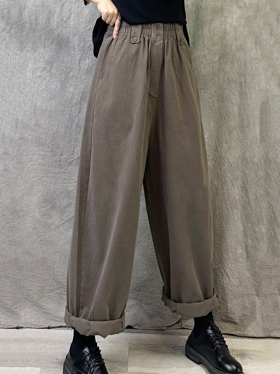 Women Winter Casual Pure Color Cotton Straight Pants