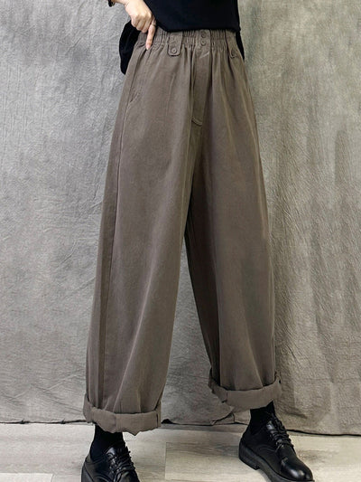 Women Winter Casual Pure Color Cotton Straight Pants