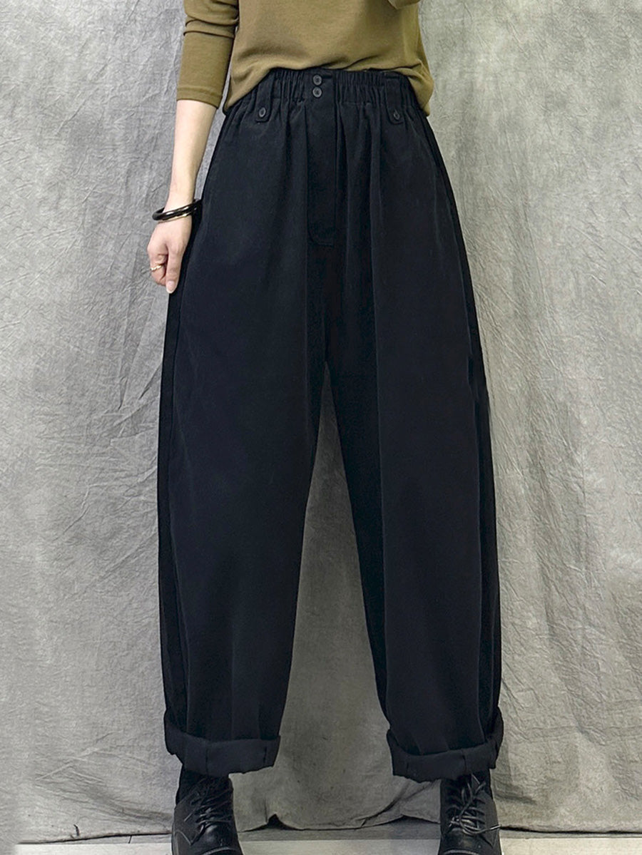 Women Winter Casual Pure Color Cotton Straight Pants