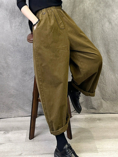 Women Winter Casual Pure Color Cotton Straight Pants