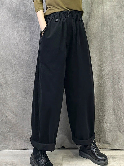 Women Winter Casual Pure Color Cotton Straight Pants