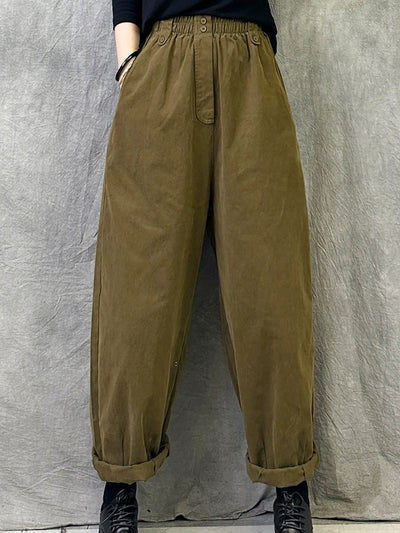 Women Winter Casual Pure Color Cotton Straight Pants