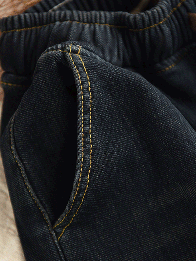 Women Winter Retro Fleece-lined Denim Harem Pants