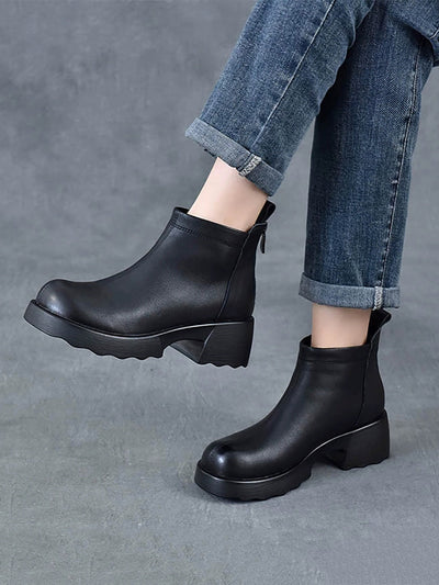 Women Winter Genuine Leather Mid-Heel Ankle Boots