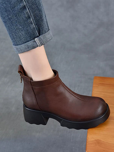Women Winter Genuine Leather Mid-Heel Ankle Boots