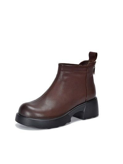 Women Winter Genuine Leather Mid-Heel Ankle Boots
